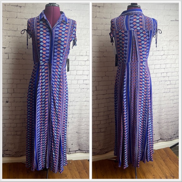 Lulu’s I'm Worth It Royal Blue Print Midi Dress size small NWT - Picture 1 of 8